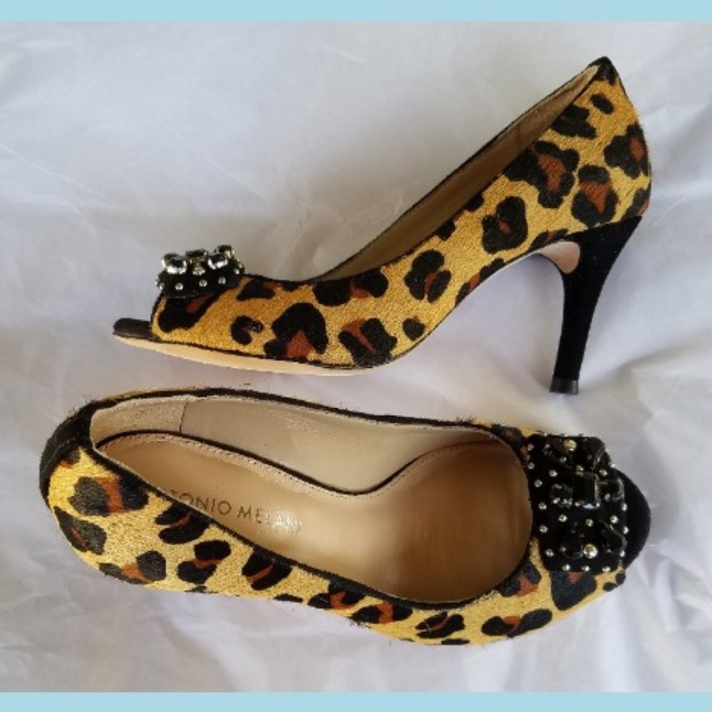 ANTONIO MELANI Leopard Pony Hair Pumps Shoes Heels